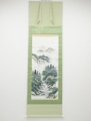 祥光筆　彩色山水図　肉筆紙本掛軸